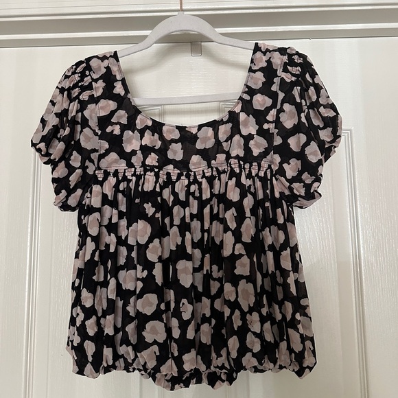 Free People Meg’s leopard print crop top black pink bubble hem mesh - Picture 9 of 10